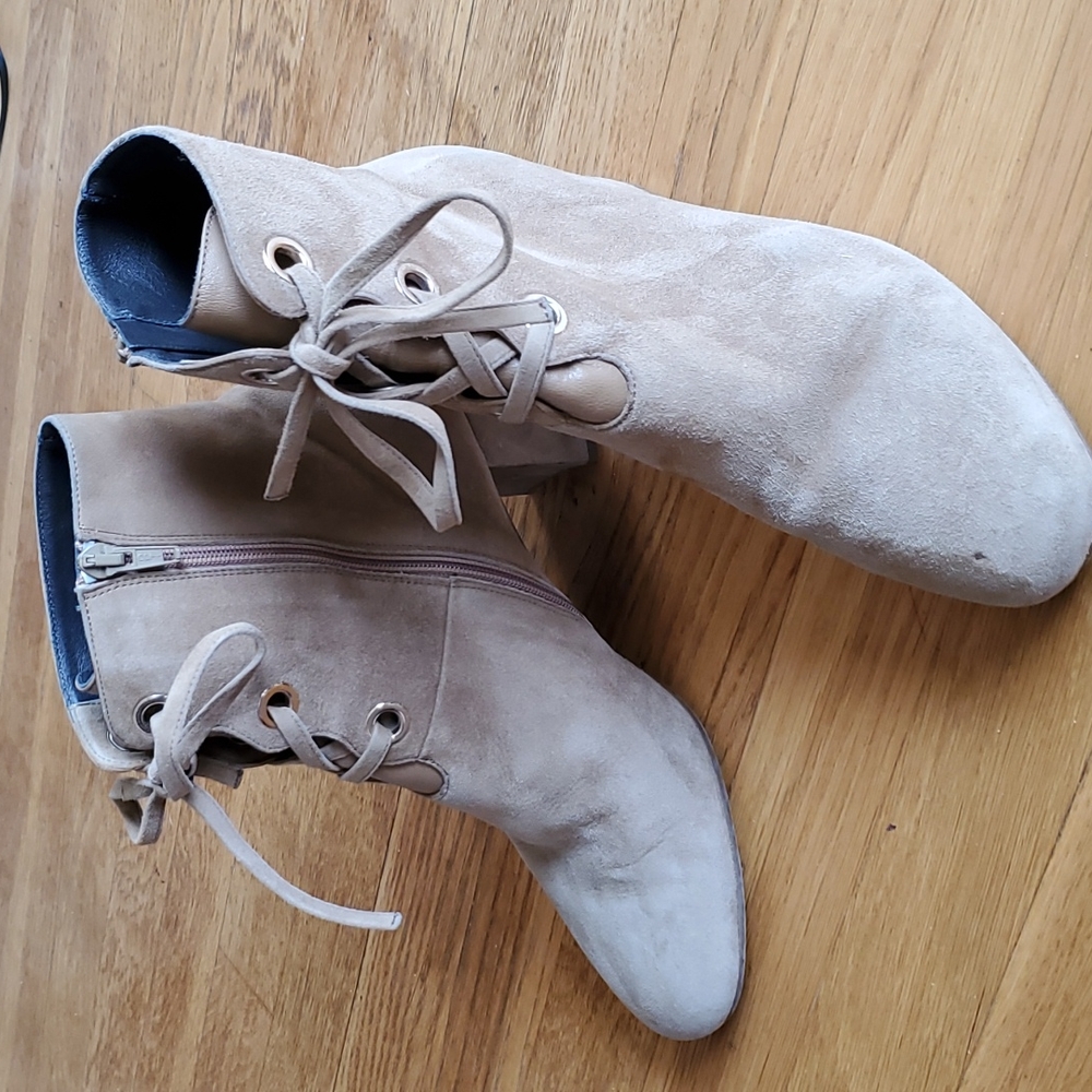LK Bennett Mollie suede tan lace up half boots 39